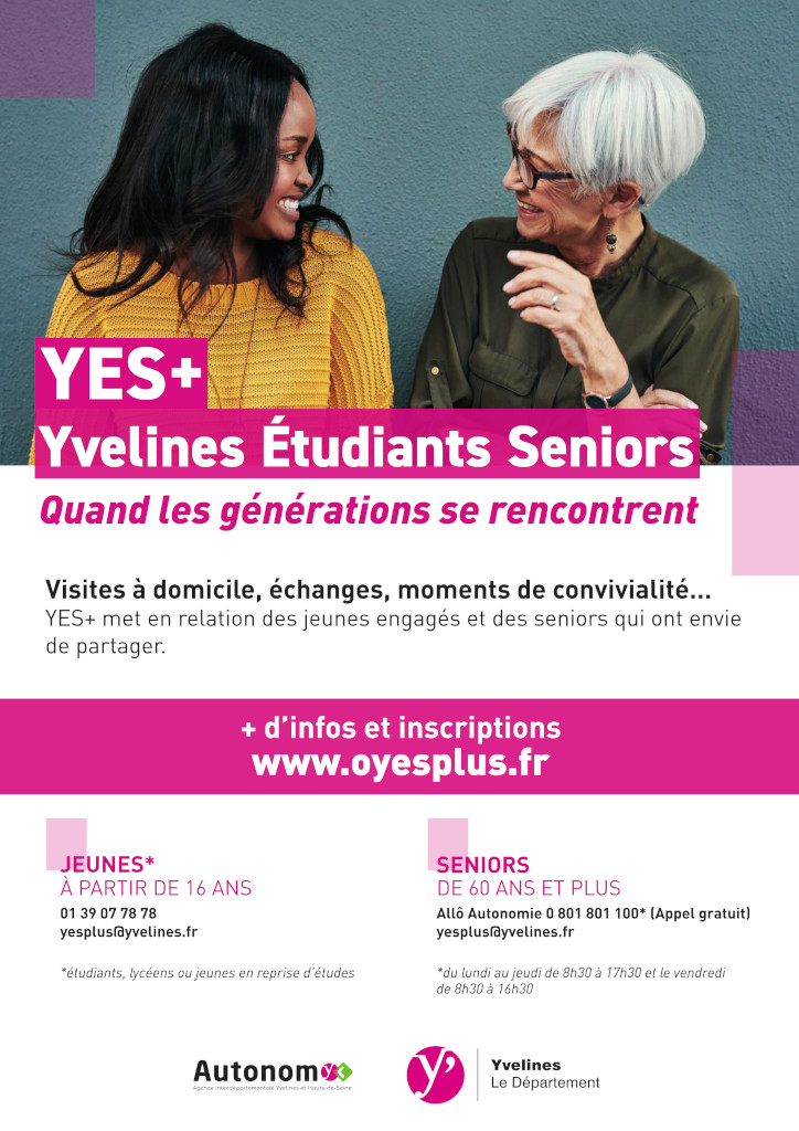 YES+ Yvelines Étudiants Seniors Image promotionnelle de YES+ Yvelines Étudiants Seniors montrant des jeunes et des seniors ensemble.